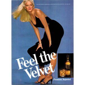 1981 Black Velvet Canadian Whisky Vintage Print Ad Blonde Black Dress Wall Art